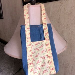 Upcycled jeans mini tote. Blue with yellow floral print fabric